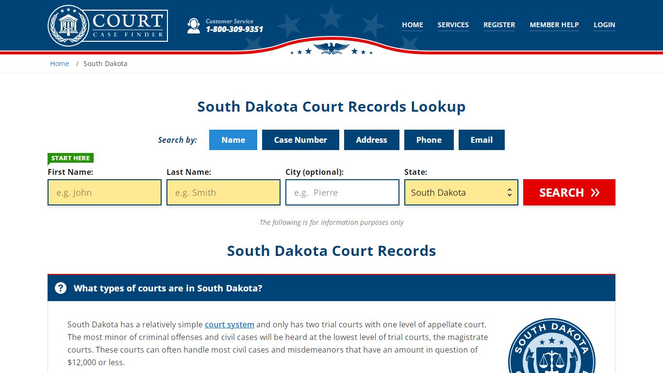 South Dakota Court Records Lookup - SD Court Case Search